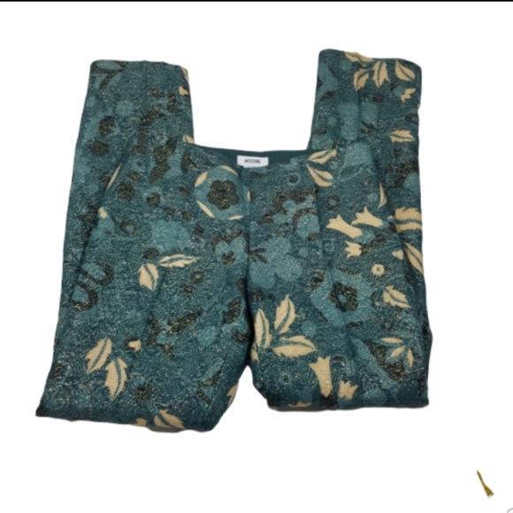Moschino teal floral print shimmer crop pants sz 8 - Picture 4 of 8
